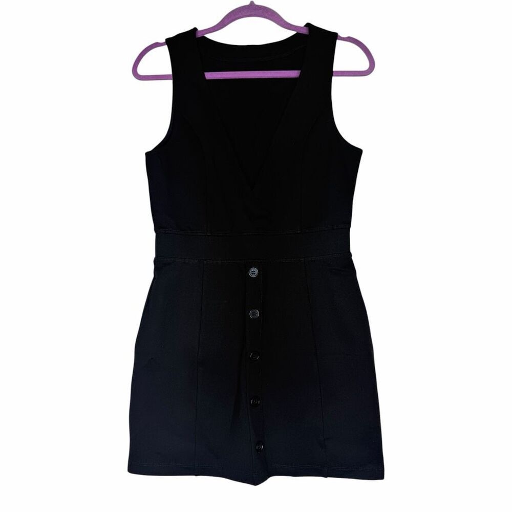 NEW Halara Women’s Black Sleeveless Deep V Mini Dress Button Front Size Small